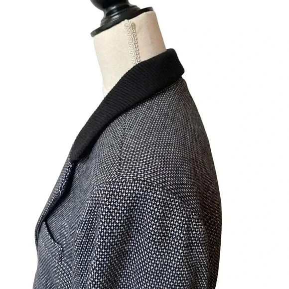 Ecru Knit Blazer Black White Dotted Boyfriend Jacket Rib Collar Size 12 - Picture 9 of 16